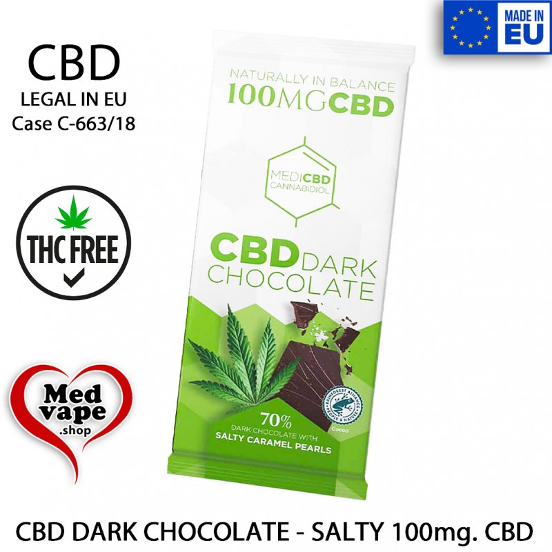 CHOCOLATE 70% DARK SALTY CARAMEL 100MG CBD - MEDICBD EDIBLES MEDVAPE THC